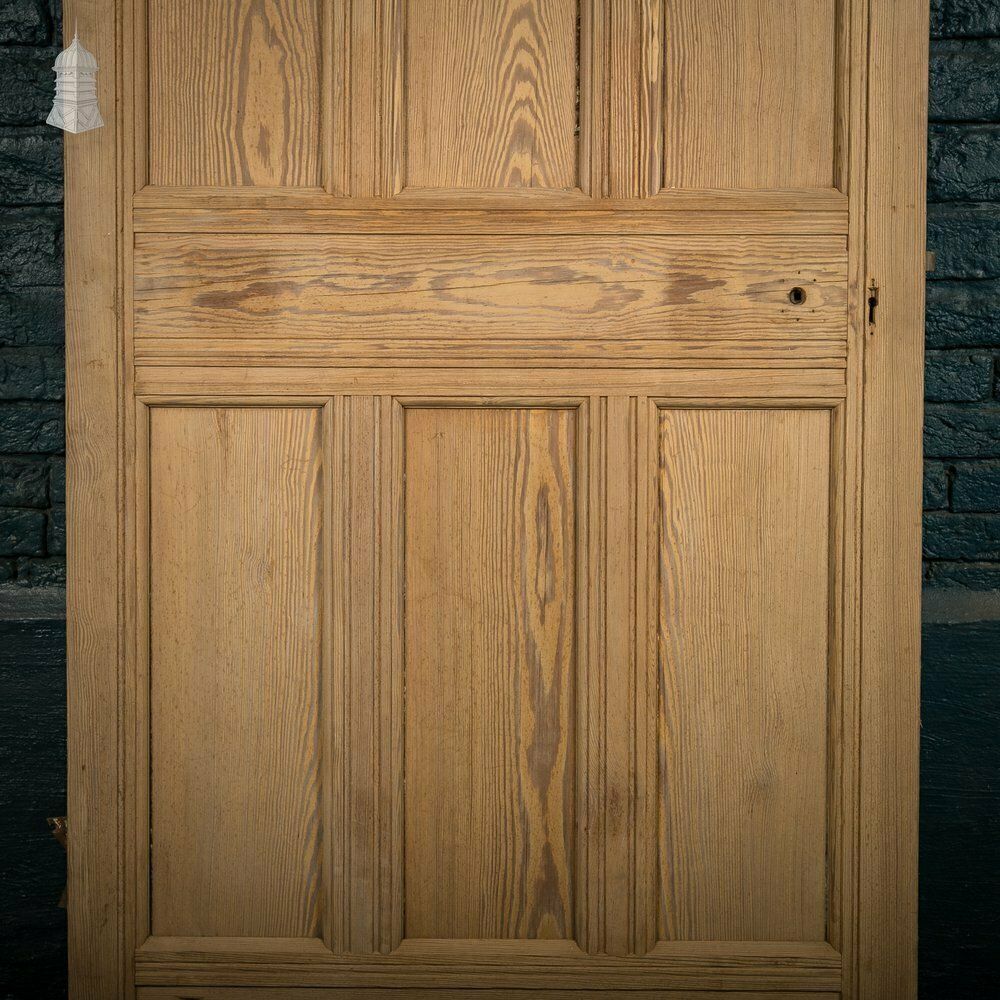 360.0 Glazed Pine Door, 7 Panel Pitch Pine, Top Panel Glazed With Wired Glass photo