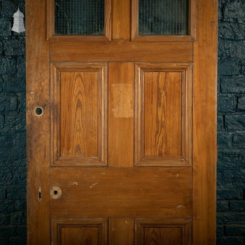 Glazed Pine Door, Pitch Pine, 6 Panels, 2 With Wired Glass photo 420.0