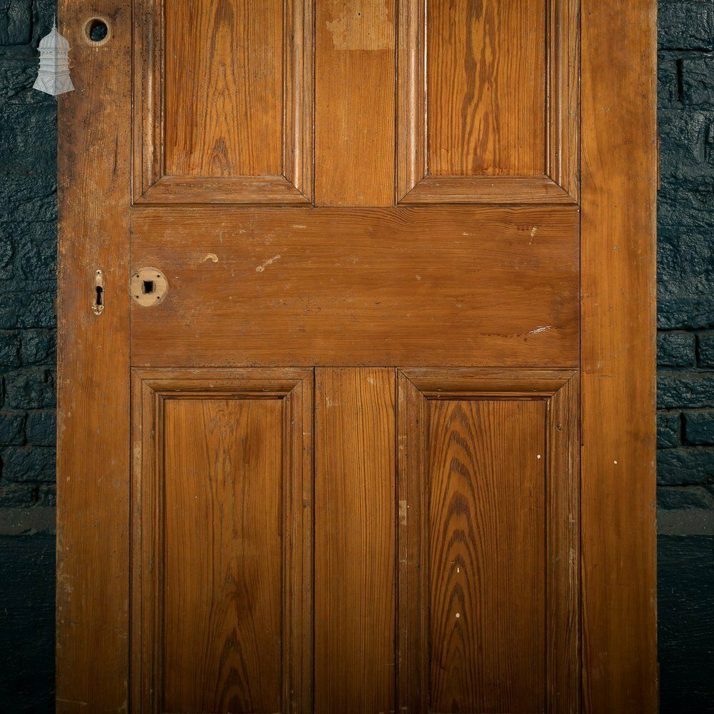 Glazed Pine Door, Pitch Pine, 6 Panels, 2 With Wired Glass photo vinterior