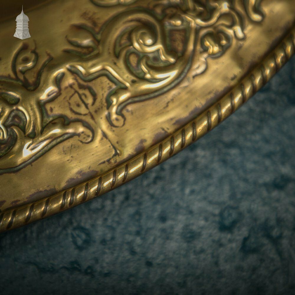 Brass Charger Plate, 18th C French, Oval With Embossed Detail Depicting Cherubs photo 480.0