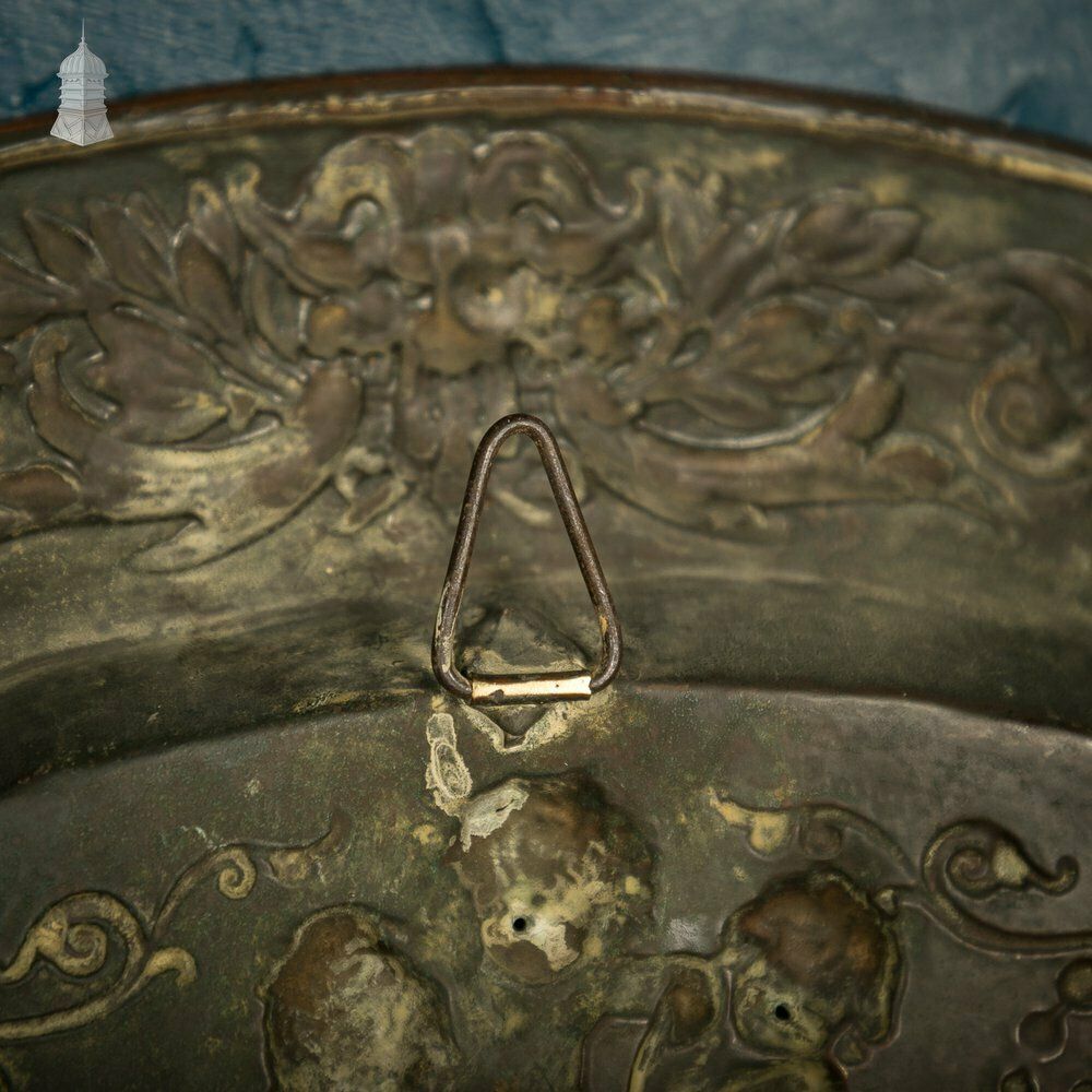 Brass Charger Plate, 18th C French, Oval With Embossed Detail Depicting Cherubs photo buy