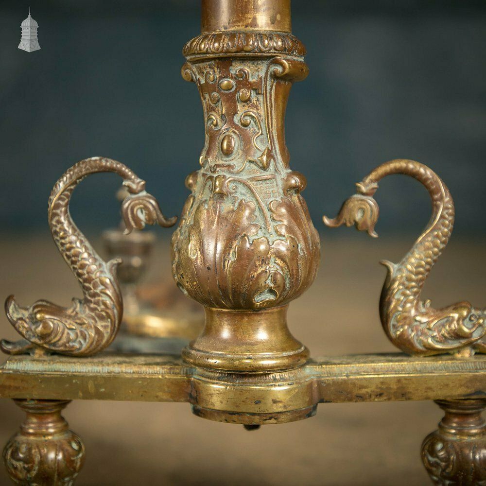 Brass Fire Dogs, Ornate 19th C Dolphin Design, Pair photo buy
