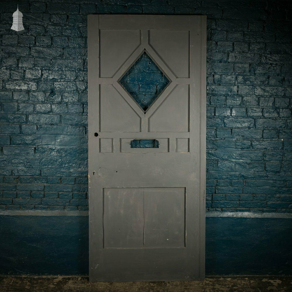 Pine Door With Window, Victorian With Moldings And Grey Painted Finish photo 456.0