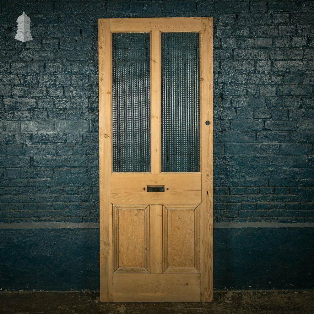 Glazed Pine Door, 4 Panels, 2 With Textured Glazing