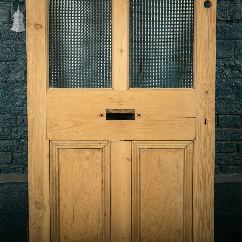 Glazed Pine Door, 4 Panels, 2 With Textured Glazing photo for sale