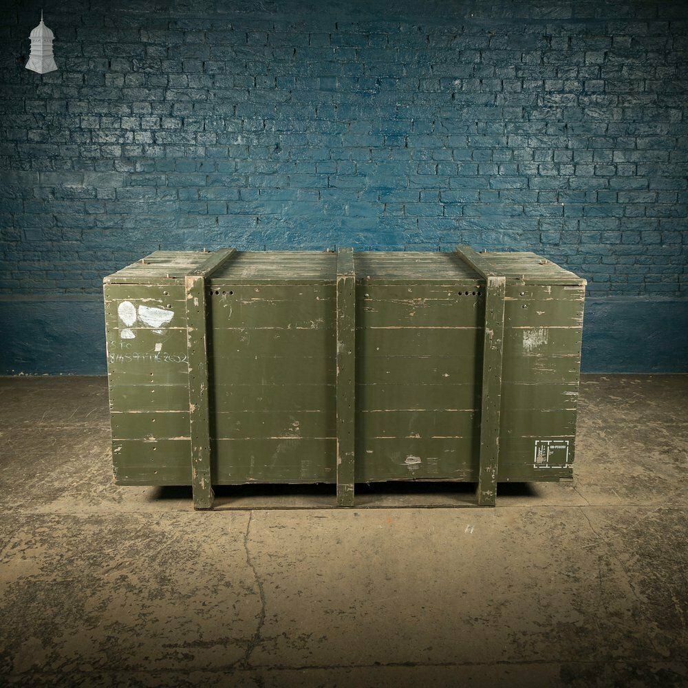 photo furniture Military Shipping Crates, Pair Of Green Painted Wooden Aircraft Part Shipping Boxes Reclaimed From A Norfolk Raf Base