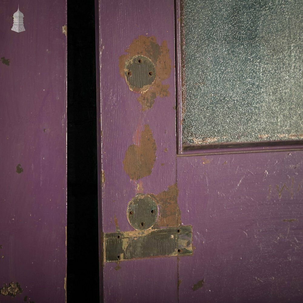 photo vinterior Half Glazed Doors Batch Of 4 Purple Painted Doors Fitted With  Cathedral Style  Textured Glass
