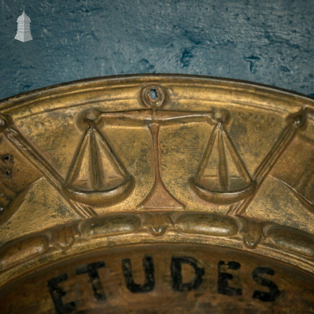 Court Bailiff Sign, French, Brass With Painted Logo “Etudes & Hussier Greffier” – Studies & Bailiff Clerk photo furniture
