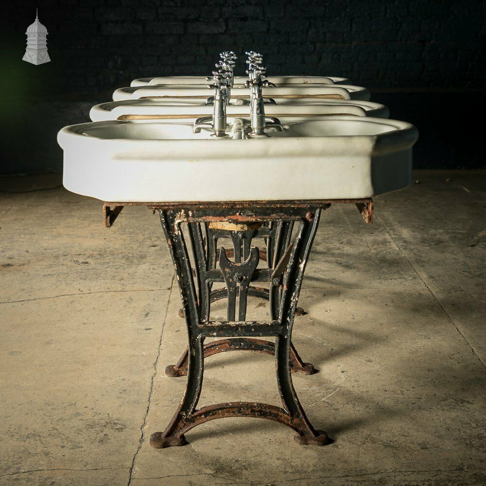 Communal Washroom Sinks, Original Edwardian Eight Basin Arrangement On Cast Iron Stand photo 4560.0