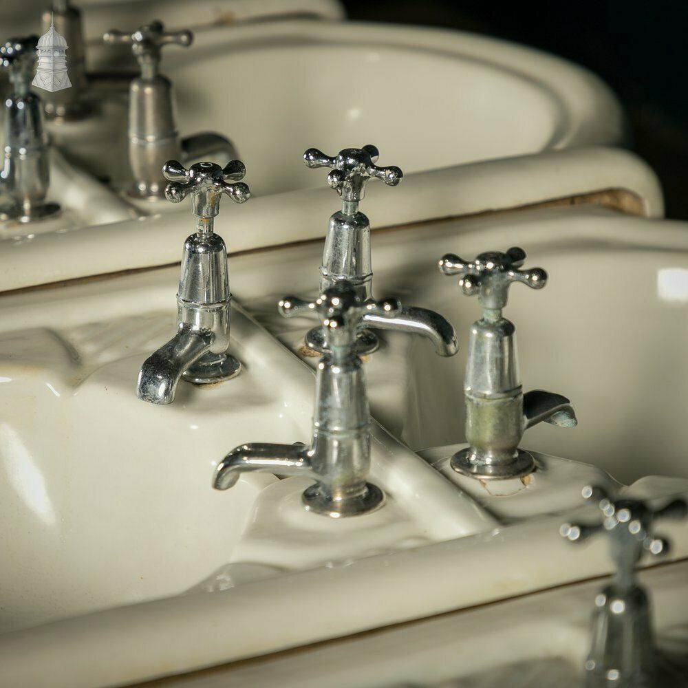 Communal Washroom Sinks, Original Edwardian Eight Basin Arrangement On Cast Iron Stand photo vintage