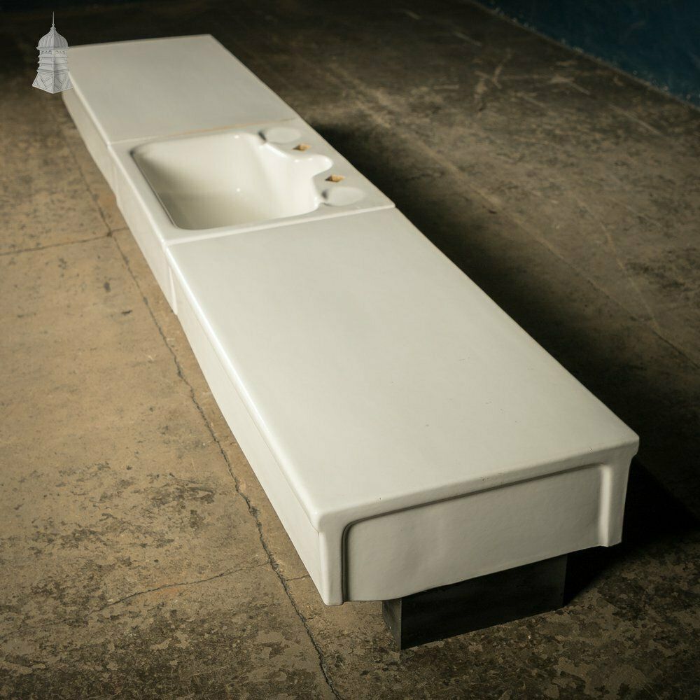 Sink And Drainers Rare Complete Mid Century Three Piece Sanitary Sink Setup With Original Left And Right Ceramic Side Stations photo for sale