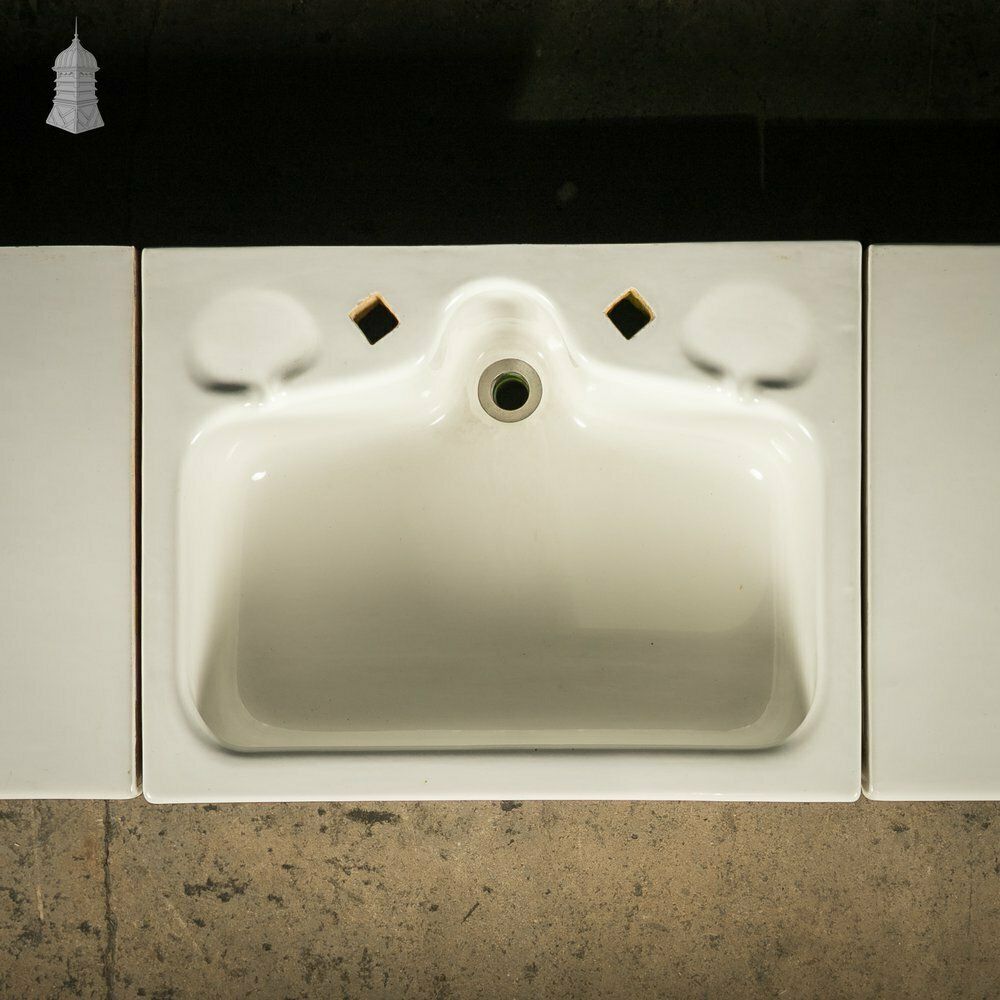 Sink And Drainers Rare Complete Mid Century Three Piece Sanitary Sink Setup With Original Left And Right Ceramic Side Stations photo vintage