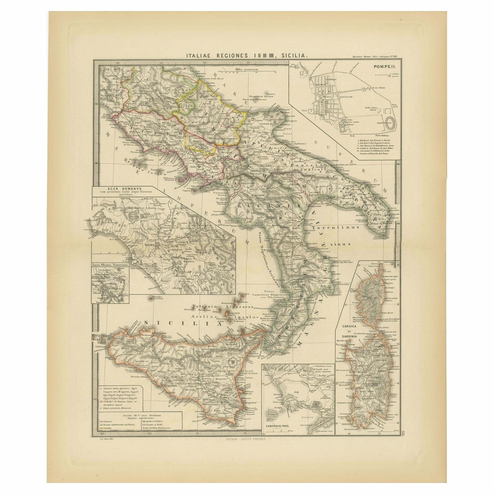 Antique Map Of The Regions Of Italy And Sicily During The Roman Empire, 1880