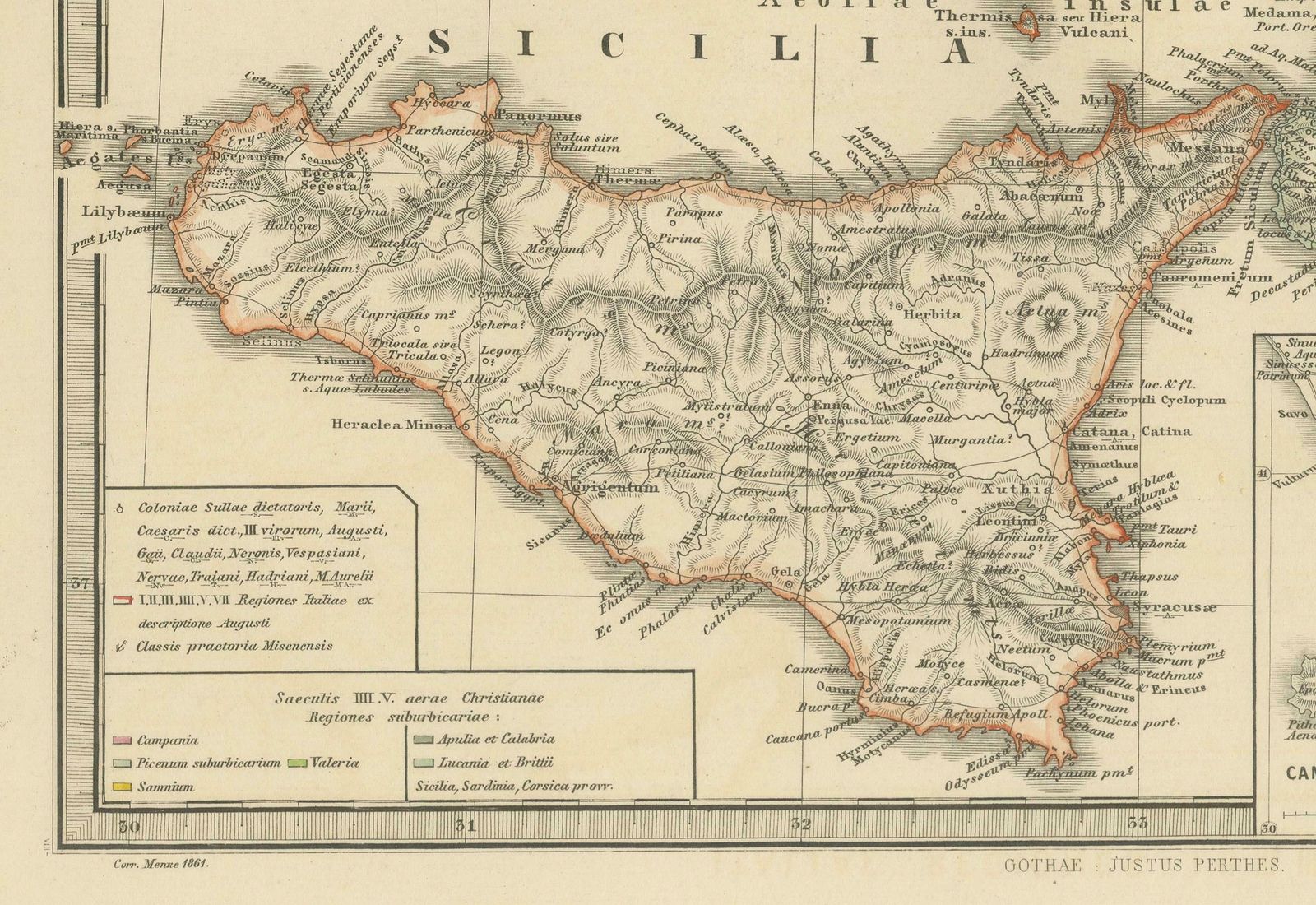 Antique Map Of The Regions Of Italy And Sicily During The Roman Empire, 1880 photo Art