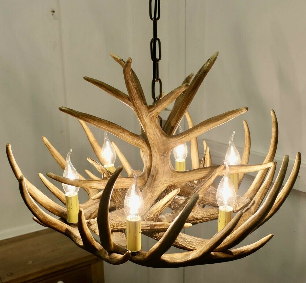 Large Simulated Black Forrest Stag Antler Hanging Chandelier photo for sale