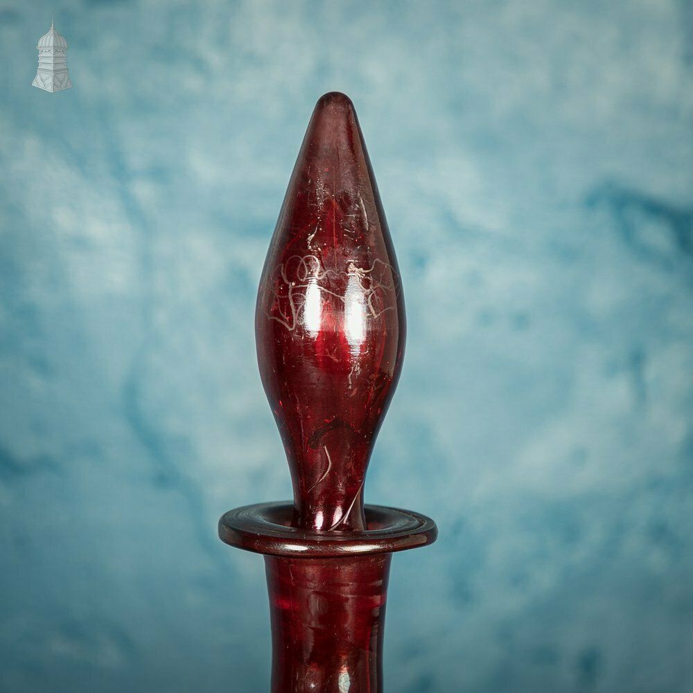 Bohemian Ruby Decanters, Etched Flashed Ruby Red Glass Decorated With Grapes And Vines, 19th C photo Home Decor