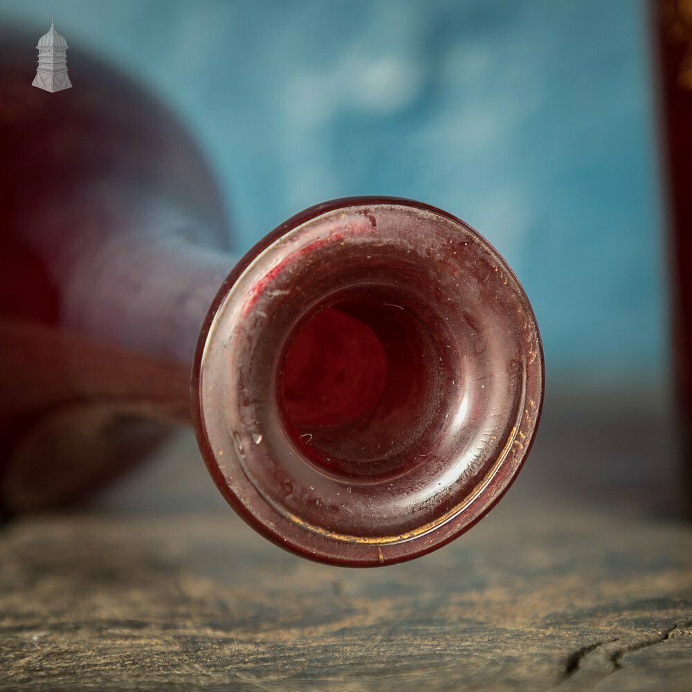 Bohemian Ruby Decanters, Etched Flashed Ruby Red Glass Decorated With Grapes And Vines, 19th C photo vintage