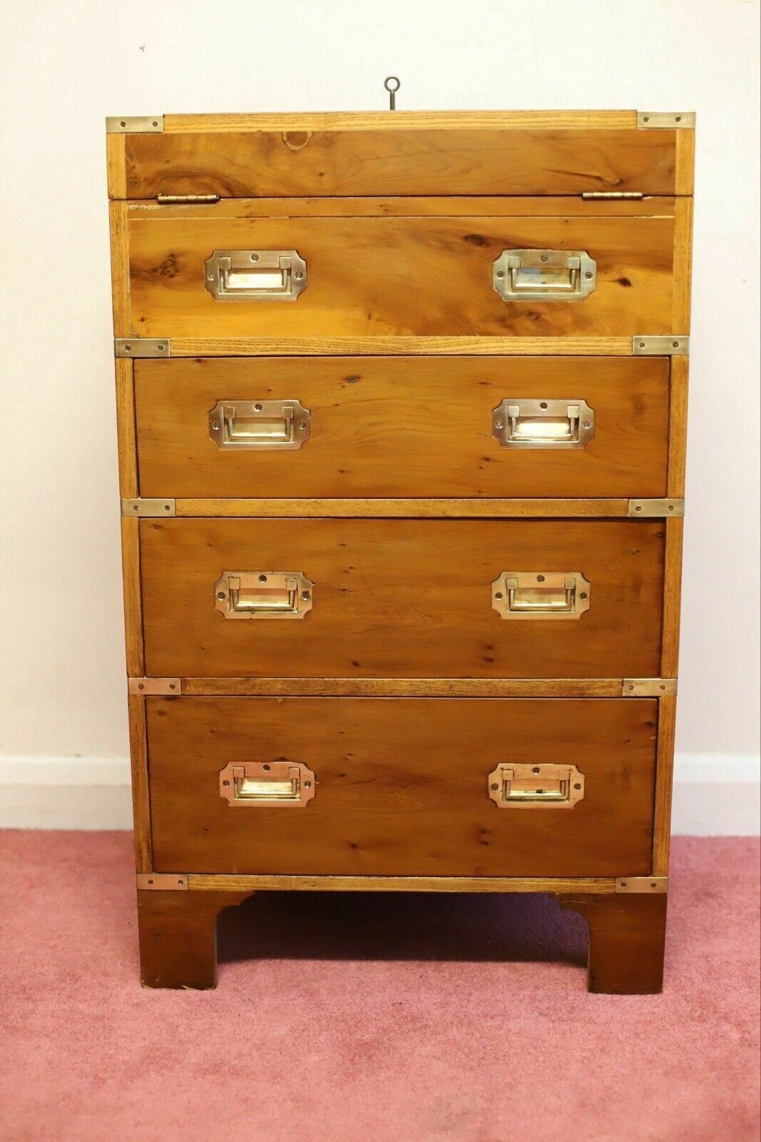 Beautiful Yew And Brass Military Secretary Campaign Chest