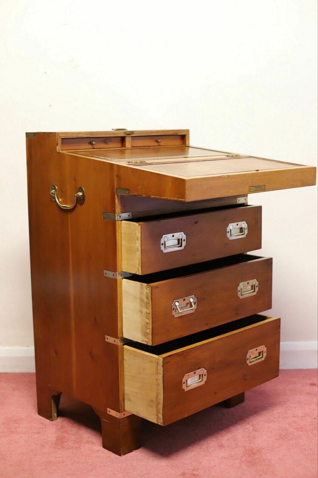 Furniture Beautiful Yew And Brass Military Secretary Campaign Chest photo