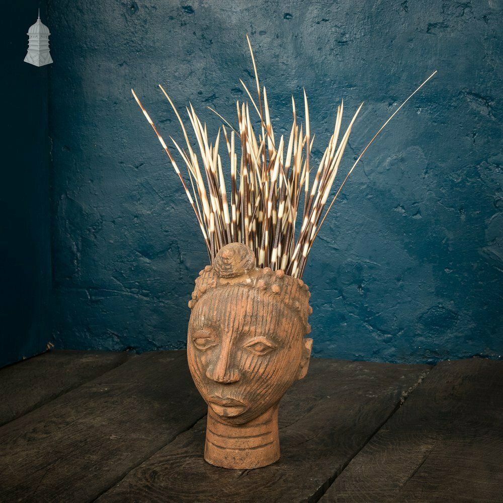 Vintage Clay Head Planter With Porcupine Quill Hair photo for sale