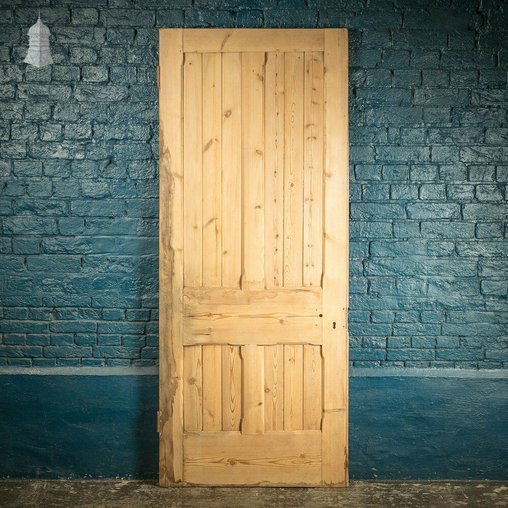 Cottage Door, 19th C Paneled Pine With Stop Chamfer Detail