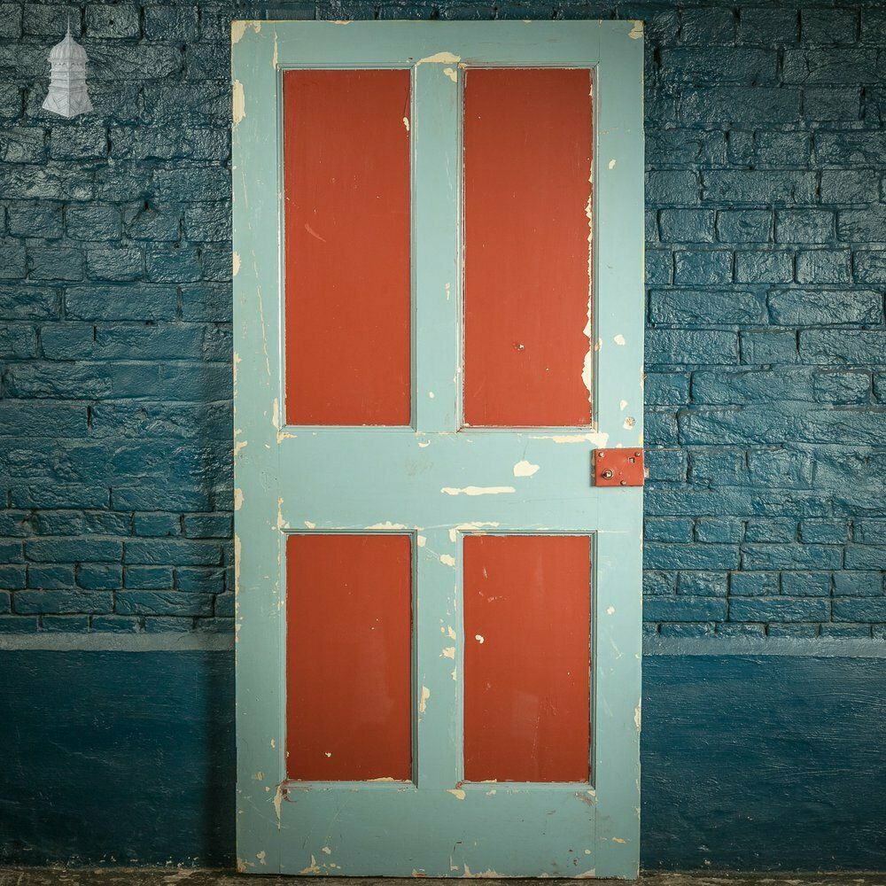 4 Panel Door, Blue And Ped Painted Victorian Internal Door