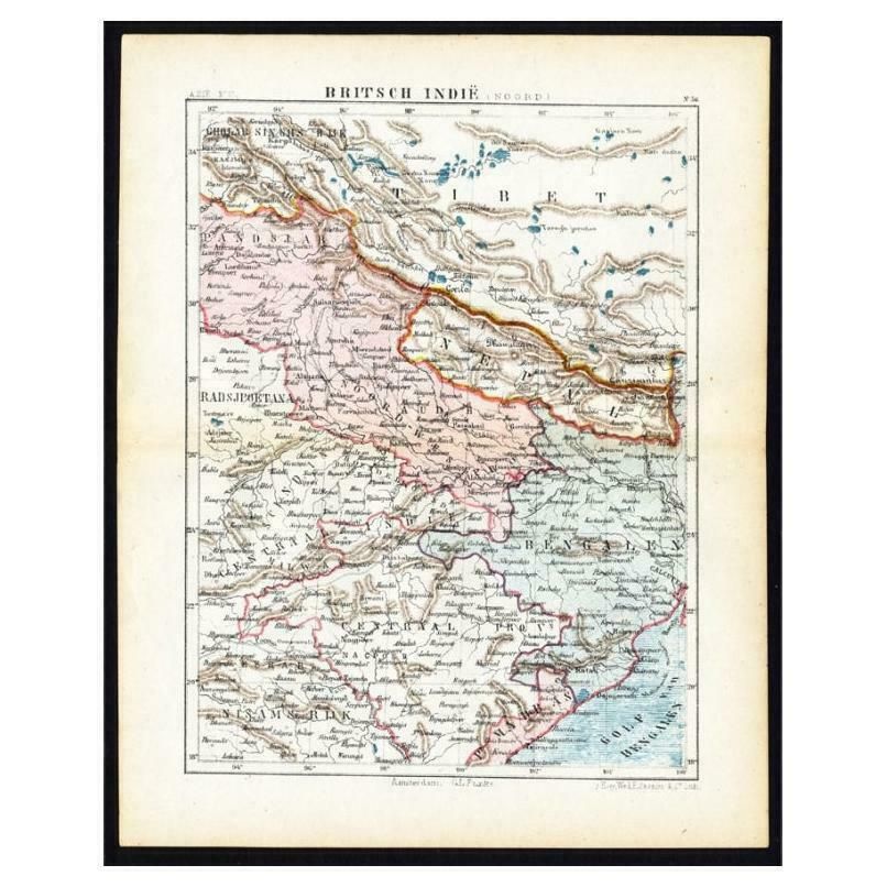 Antique Map Of Northern India 'British Indies', C.1880