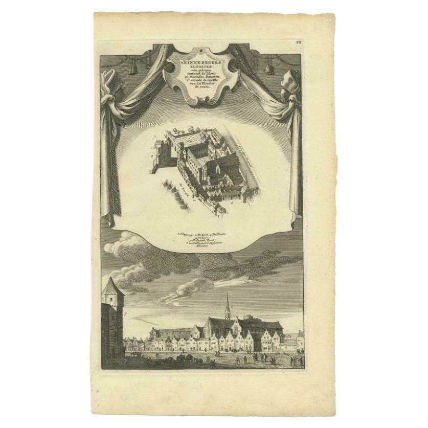 Antique Print Of The Minnebroers Monastery By Wagenaar, C.1760