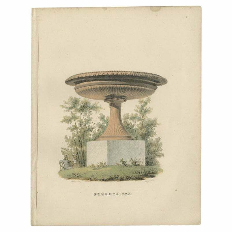 Antique Print Of A Porphyry Vase By Sandberg, C.1864