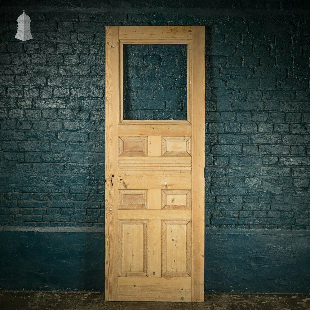 Internal Paneled Door, 19th C Pine For Reglazing
