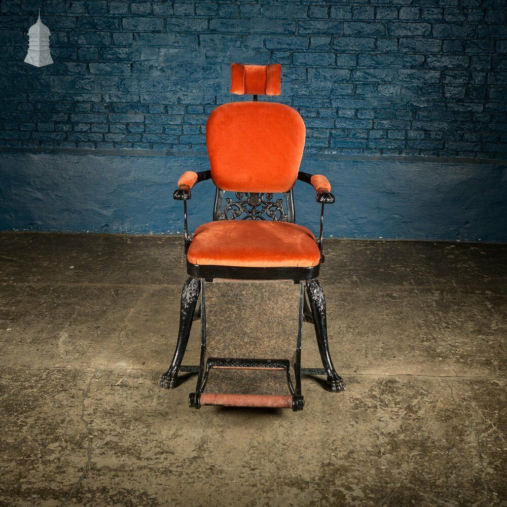 19th C Cast Iron Reclining Barbers Chair With Removable Head Rest photo furniture