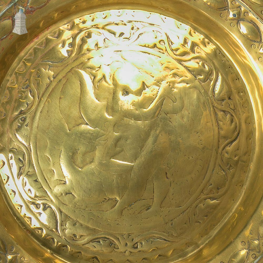 Brass Alms Plate, Rare St. George & Dragon Design, 17th C European photo furniture