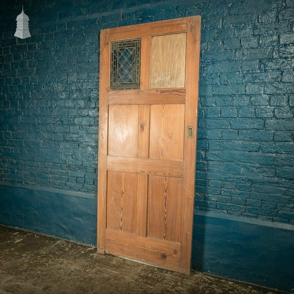 photo furniture Pitch Pine Paneled Door With Leaded Glass Window, Victorian