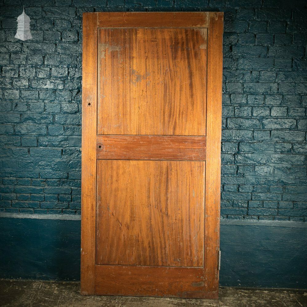 Wide Hardwood Door, Early 20th C Two Panel Mahogany
