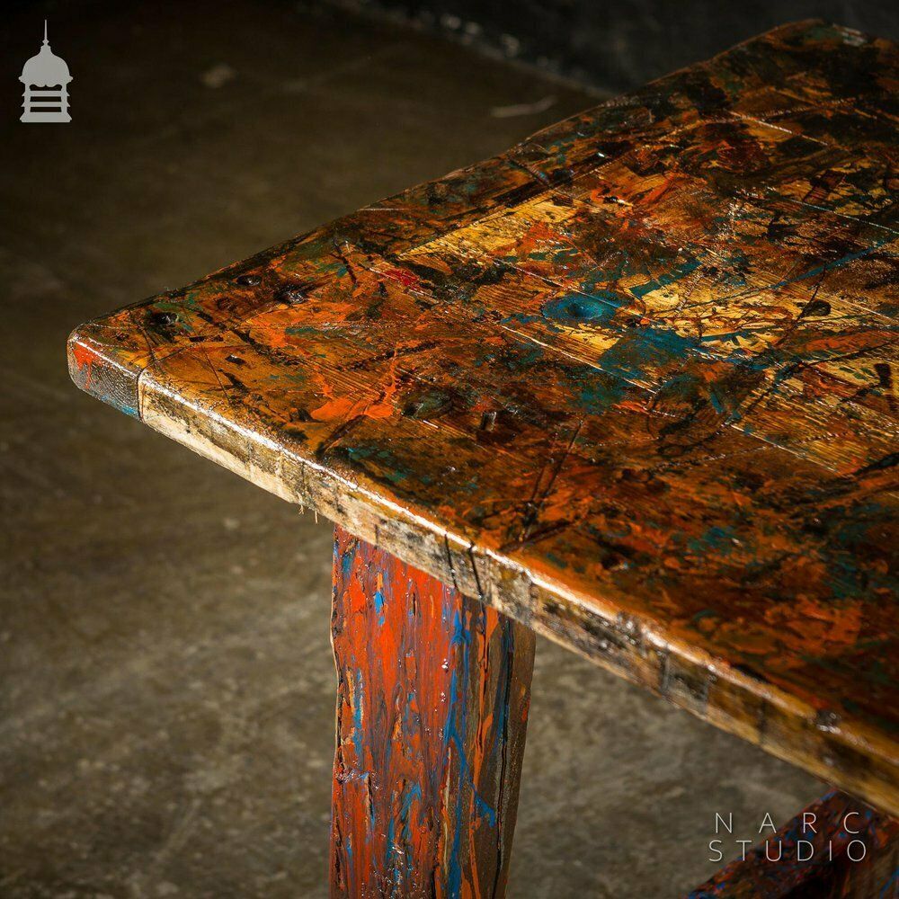 Narc Studio Pine Splay Leg Trestle Table With Abstract Painted Finish photo buy