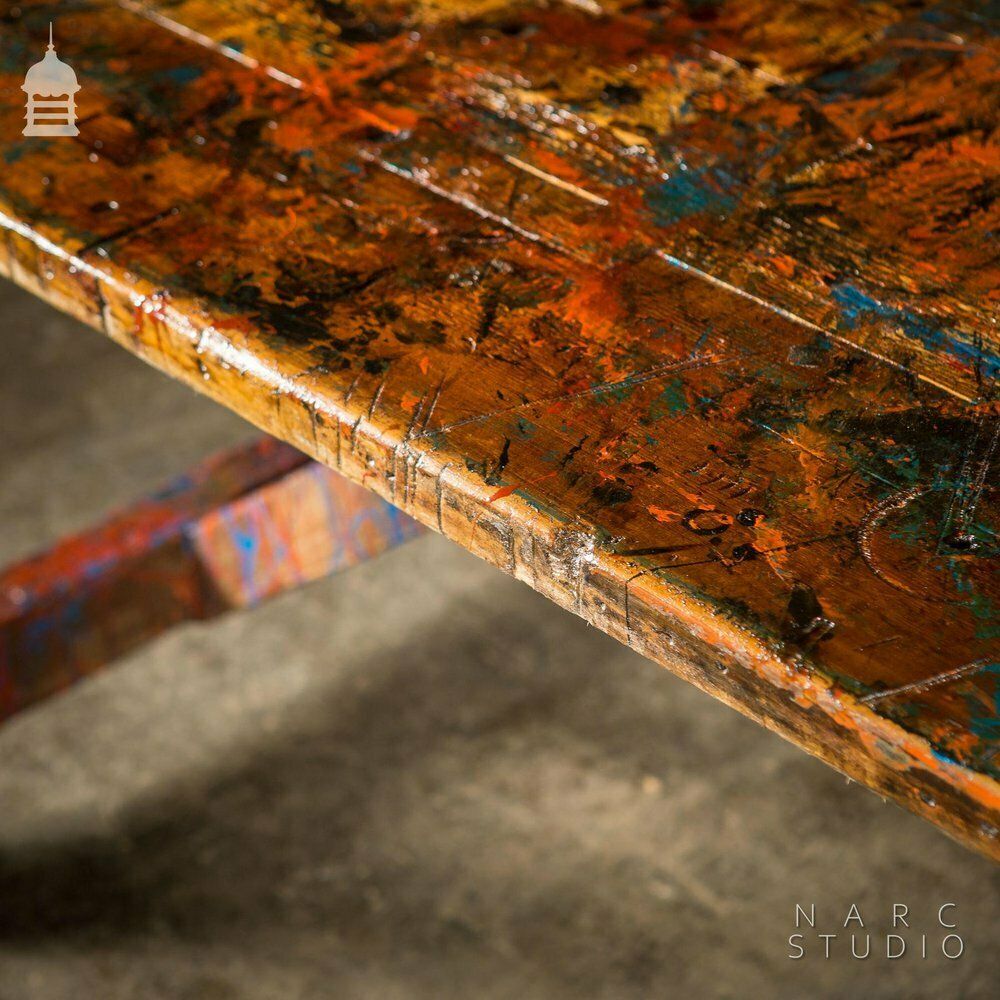 photo for sale Narc Studio Pine Splay Leg Trestle Table With Abstract Painted Finish