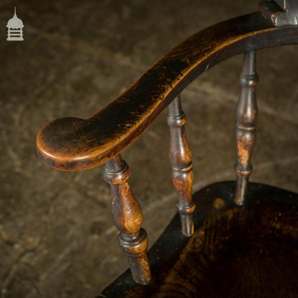 19th C Captains Bow Seat Smokers Chair With Turned Arm Supports And Double H Stretcher photo 960.0
