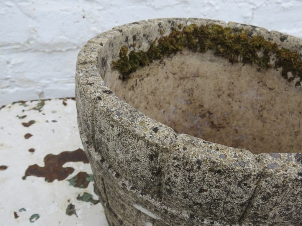 Pair Of Vintage English Weathered Stone Garden Planters photo furniture