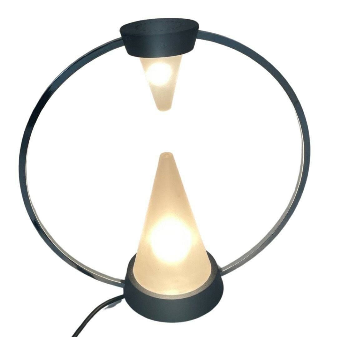 Vintage Memphis Style Desk Lamp   Two Pyramids Inside A Metal Circle