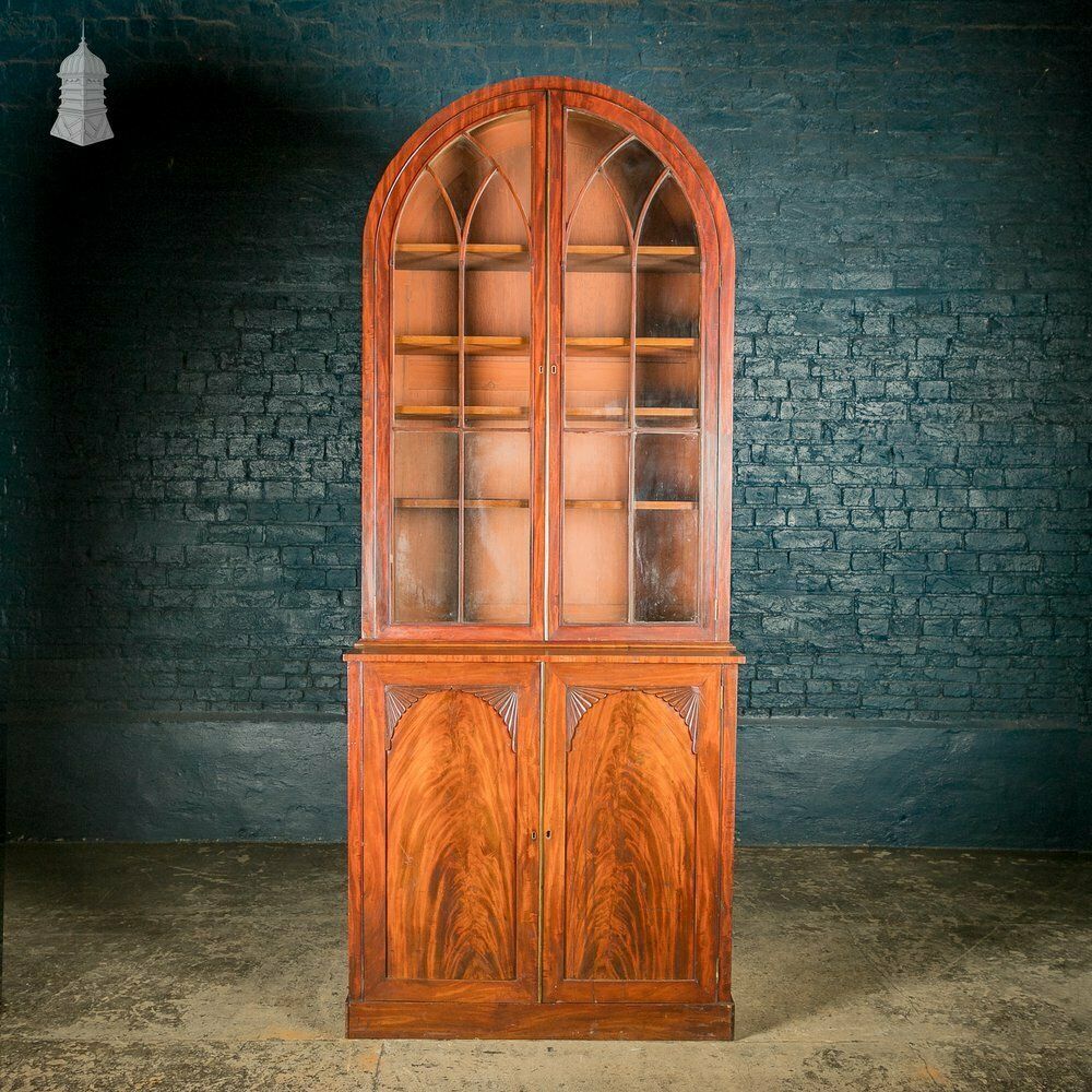 Regency Bookcase Cabinet, Arch Top Mahogany With Astral Glazing