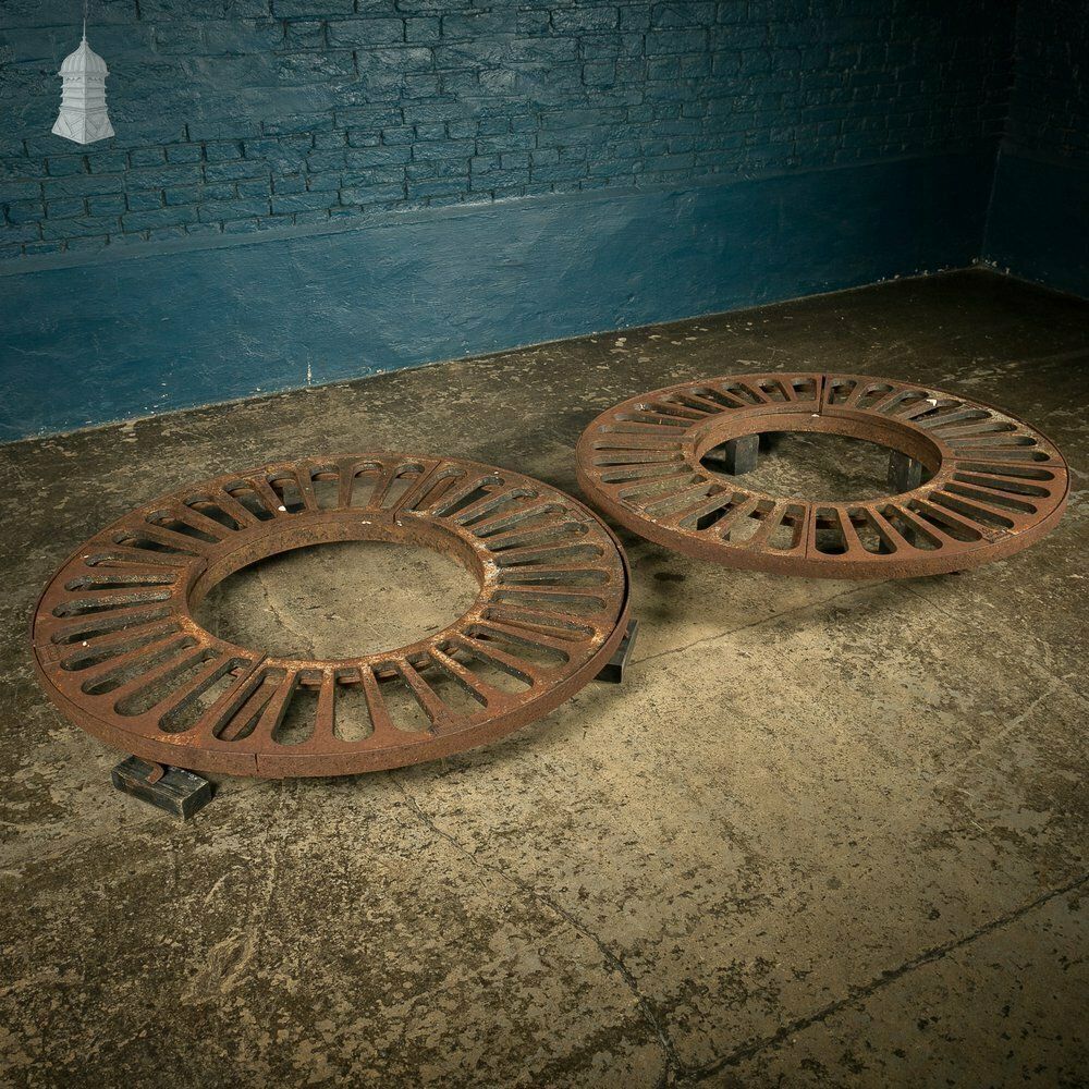 photo for sale Pair Of 4ft Cast Iron 'Street Scene' Tree Grille / Tree Grate Circular Root Guards
