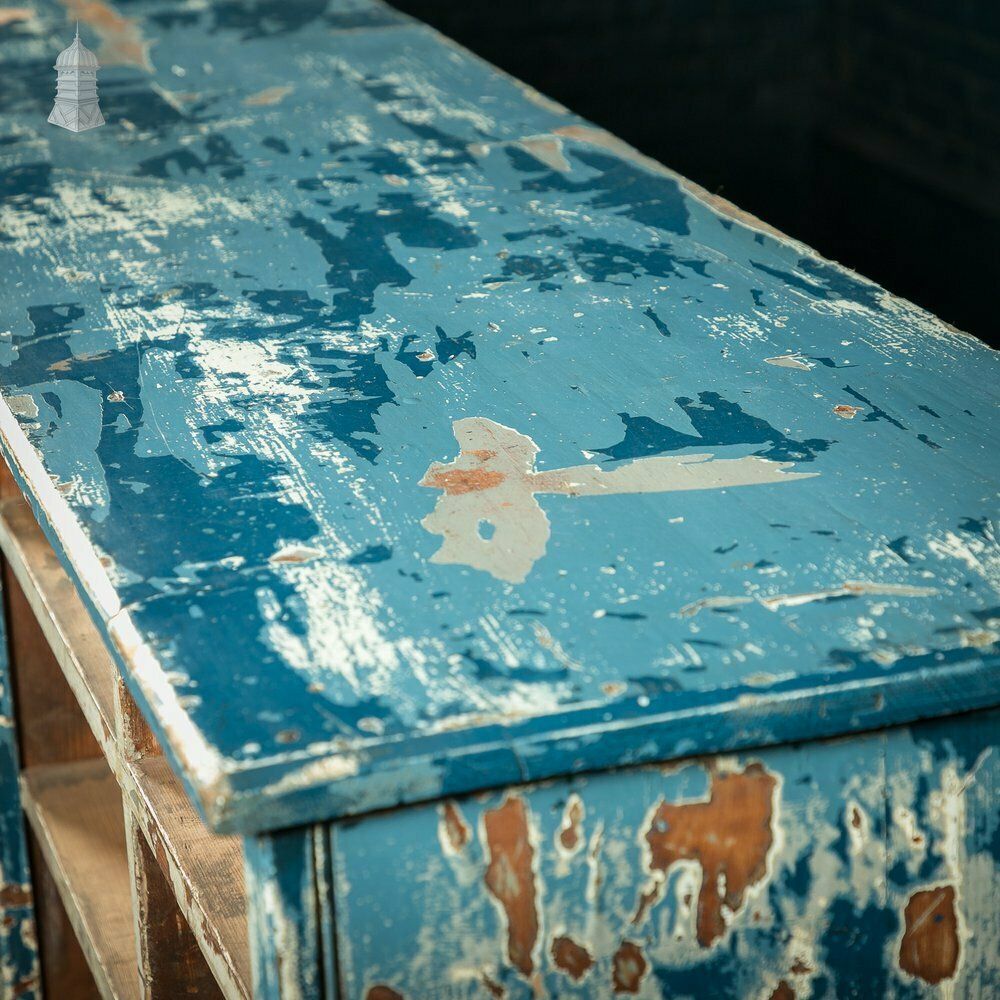Industrial Pigeon Hole Shelf Unit With Distressed Blue Painted Finish photo buy