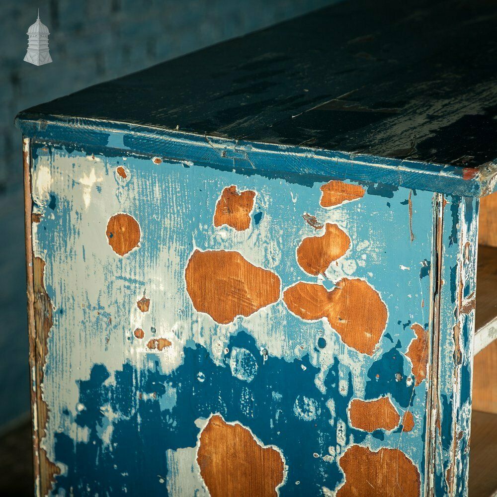 photo furniture Industrial Pigeon Hole Shelf Unit With Distressed Blue Painted Finish