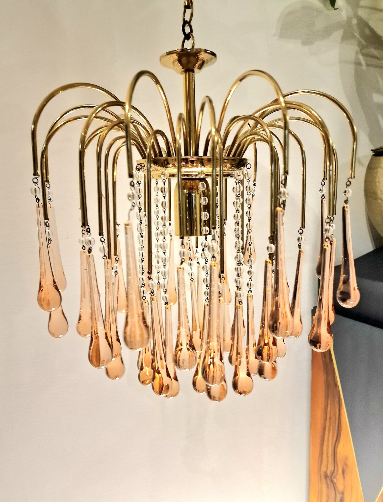1970s Peach Pink Handmade Murano Glass Paolo Venini Chandelier
