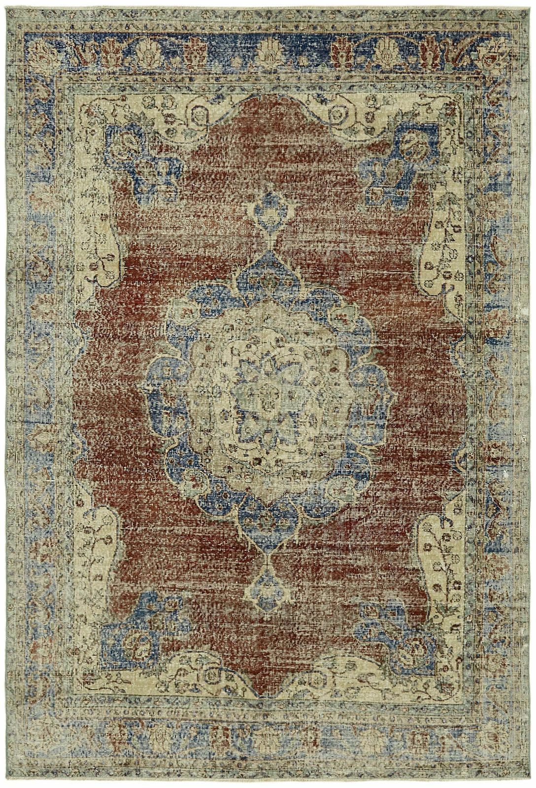 7x10 Beige Turkish Vintage Area Rug   44639
