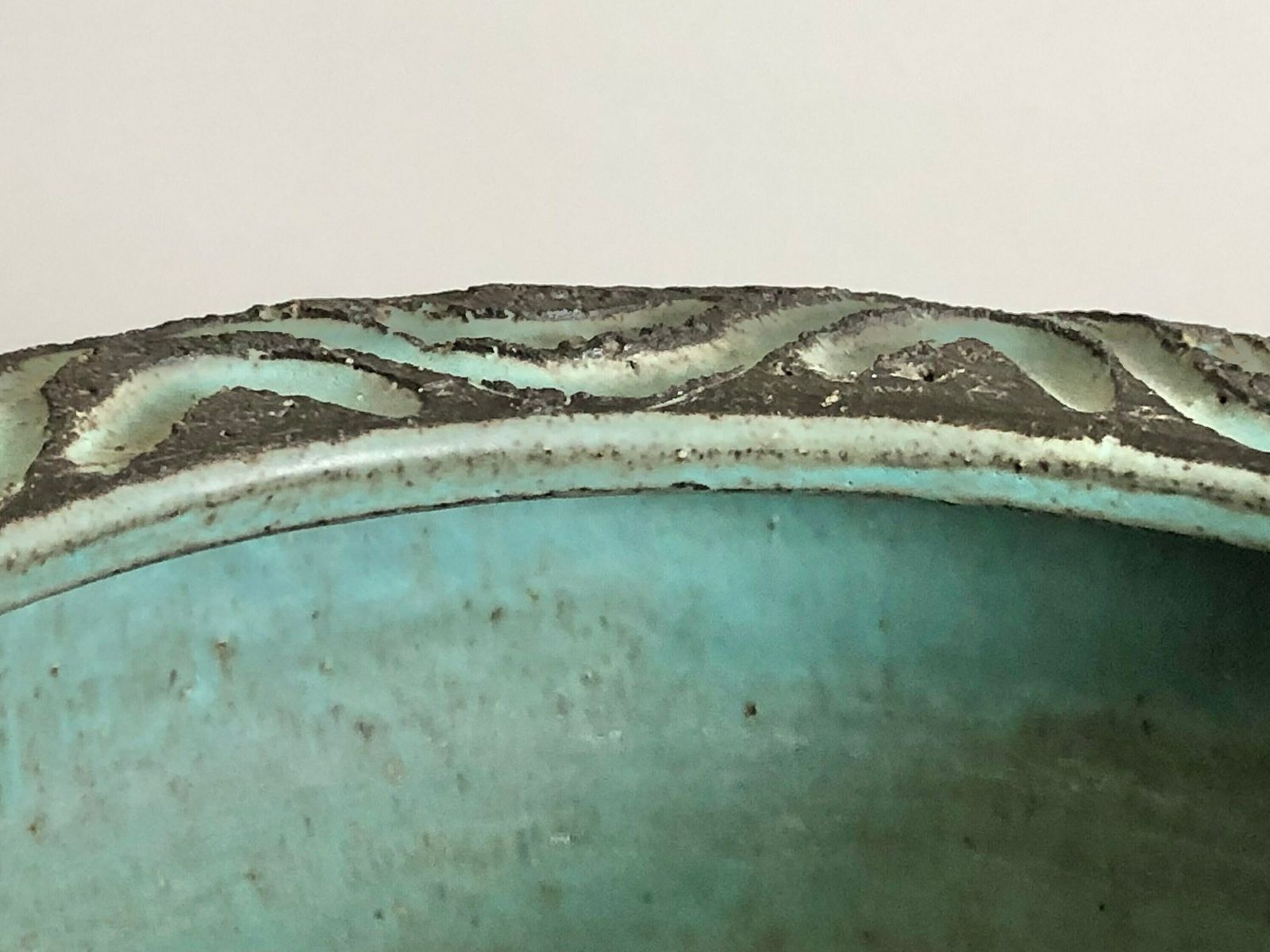 Danish Mid Century Modern Original Fine Art Ceramic Studio Vase With Turquoise Glaze And Raw Clay   Made By Løvemose, Denmark photo 192.0