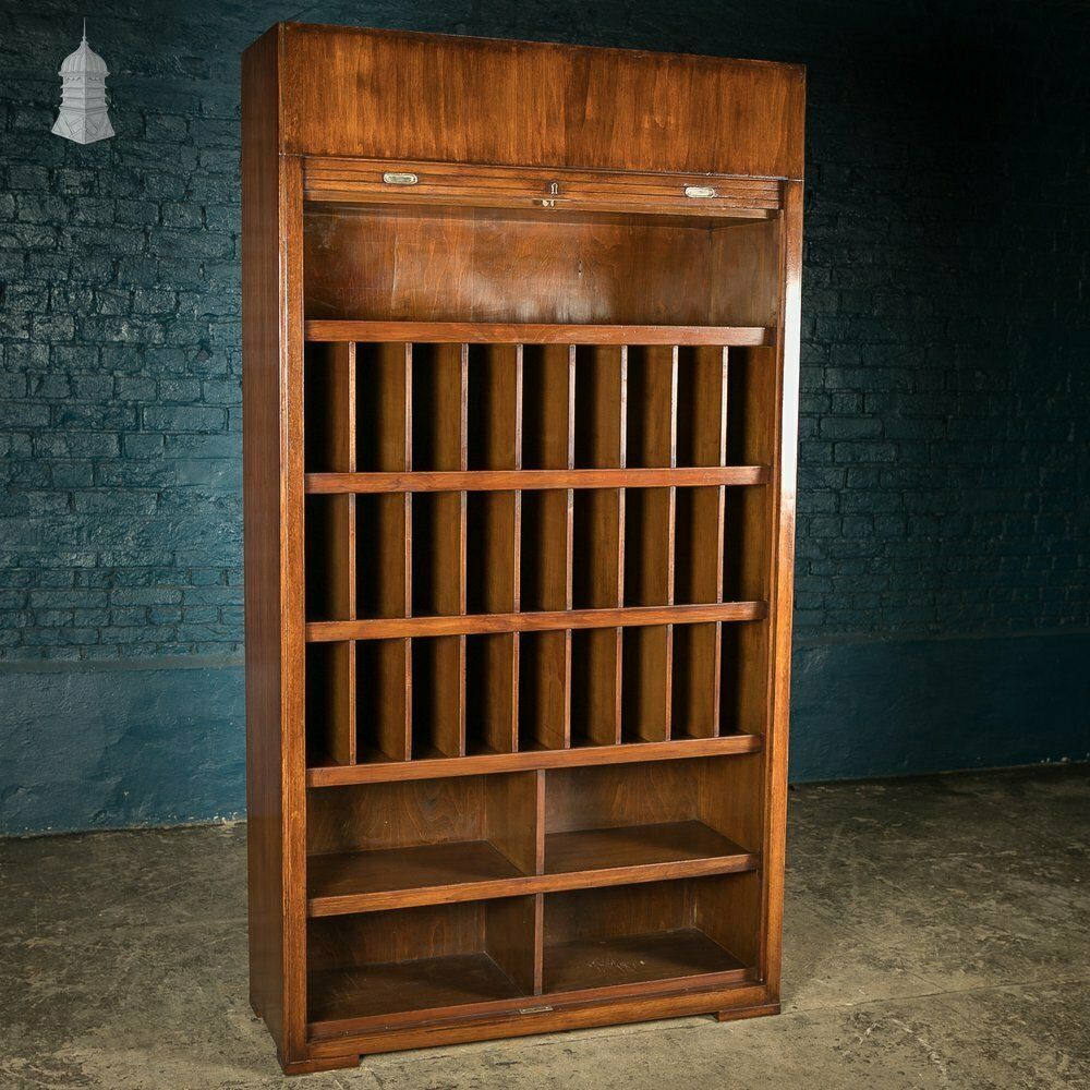 Tambour Front Cabinet, Mahogany And Oak Construction With Internal Pigeonhole Shelving From A Liner photo for sale