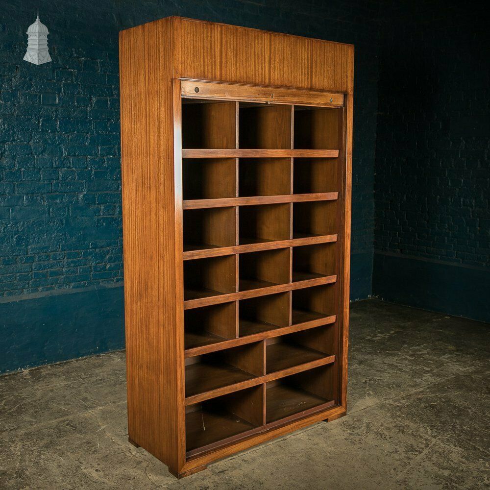 Tambour Front Cabinet, Mahogany And Oak Construction With Internal Pigeonhole Shelving From A Liner photo for sale