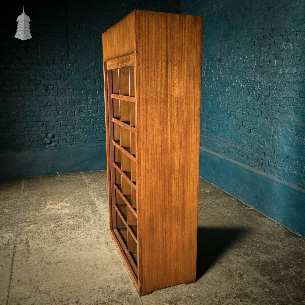 photo vintage Tambour Front Cabinet, Mahogany And Oak Construction With Internal Pigeonhole Shelving From A Liner