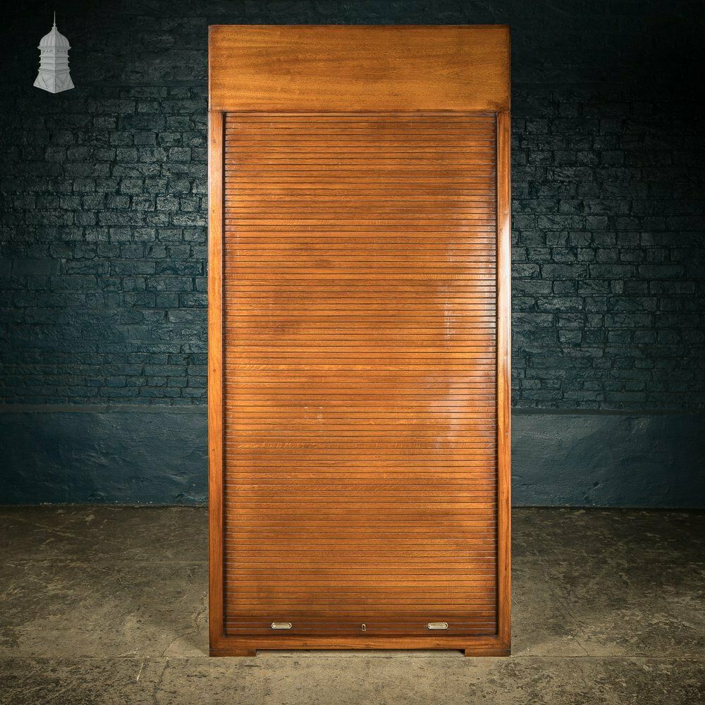 3300.0 Tambour Front Cabinet, Mahogany And Oak Construction With Internal Pigeonhole Shelving From A Liner photo